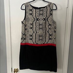 LOFT Black and Cream Patterned Mini Dress